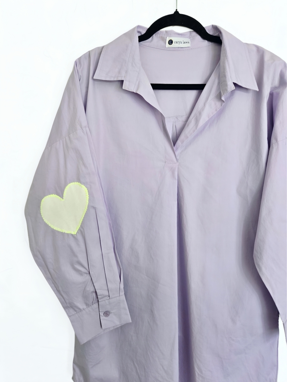 Caryn Lawn Lavender Heart Elbow-Patch Tunic
